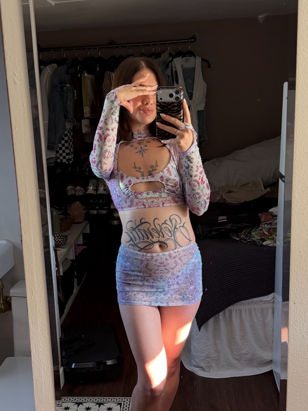 Sheer Lavender Leopard Print Rave Set - Picture 2 of 5